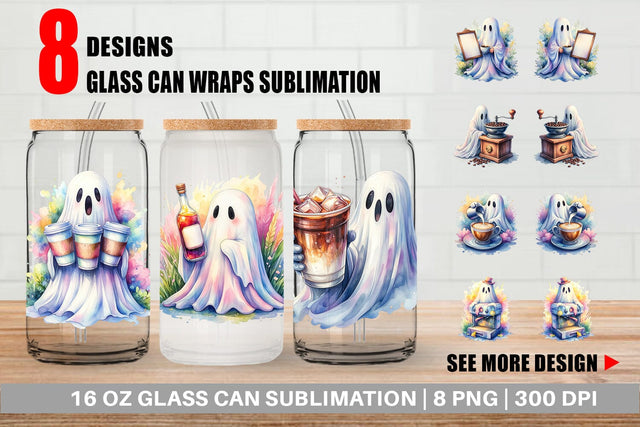 Glass Can Cute Barista Coffee Ghost Sublimation artnoy 
