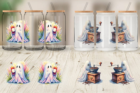 Glass Can Cute Barista Coffee Ghost Sublimation artnoy 