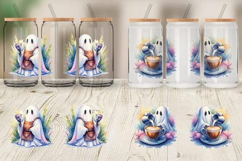 Glass Can Cute Barista Coffee Ghost Sublimation artnoy 