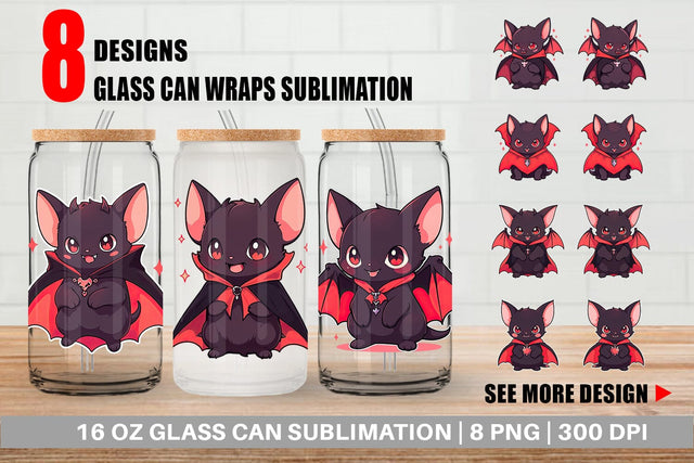 Glass Can Cute Bat Halloween Sublimation artnoy 