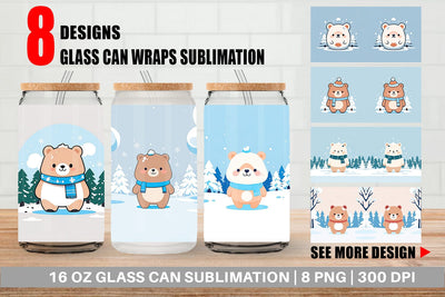Glass Can Cute Bear Winter Sublimation artnoy 