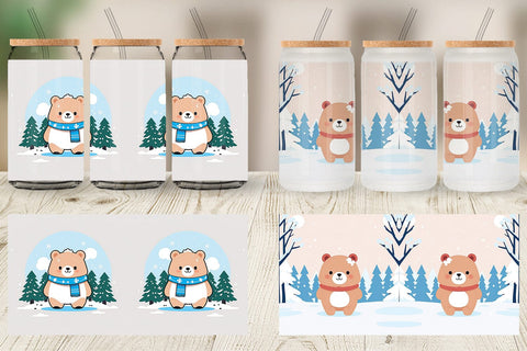 Glass Can Cute Bear Winter Sublimation artnoy 