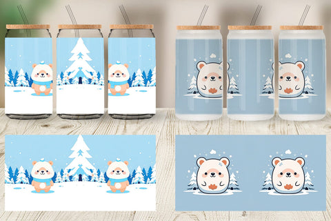 Glass Can Cute Bear Winter Sublimation artnoy 