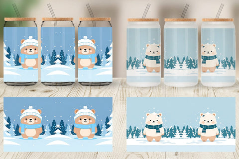 Glass Can Cute Bear Winter Sublimation artnoy 