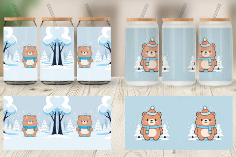 Glass Can Cute Bear Winter Sublimation artnoy 