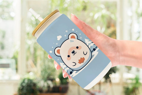 Glass Can Cute Bear Winter Sublimation artnoy 