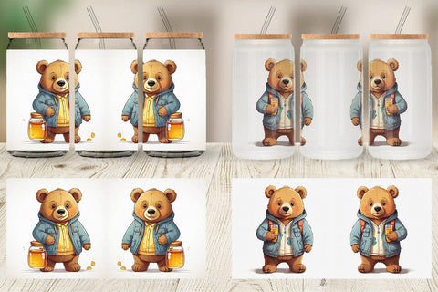 Glass Can Cute Bear with Glass Sublimation artnoy 