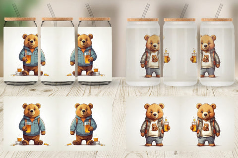 Glass Can Cute Bear with Glass Sublimation artnoy 