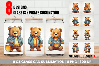 Glass Can Cute Bear with Glass Sublimation artnoy 