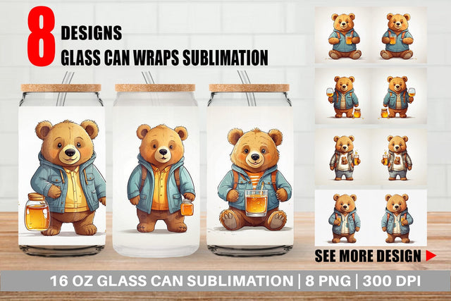 Glass Can Cute Bear with Glass Sublimation artnoy 