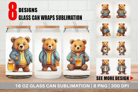 Glass Can Cute Bear with Glass Sublimation artnoy 