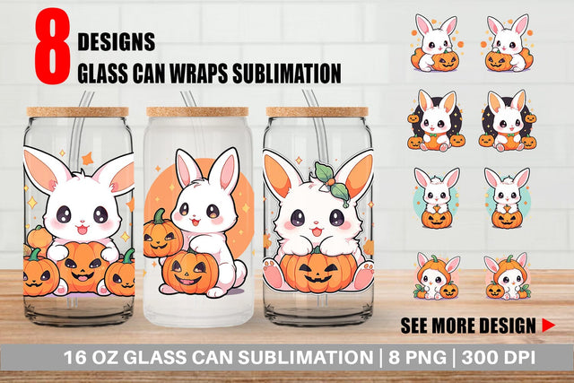 Glass Can Cute Bunny Halloween Sublimation artnoy 