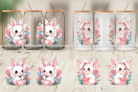 Glass Can Cute Bunny Illustration Sublimation artnoy 