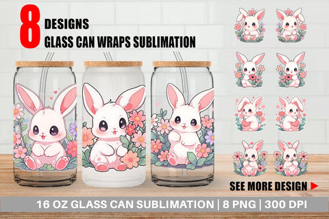 Glass Can Cute Bunny Illustration Sublimation artnoy 