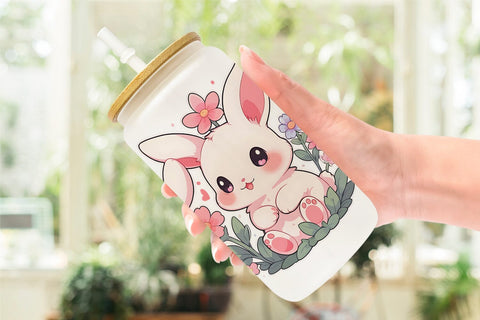 Glass Can Cute Bunny Illustration Sublimation artnoy 