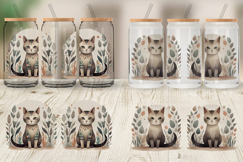 Glass Can Cute Cat and Organic Forms Sublimation artnoy 