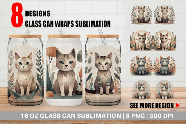 Glass Can Cute Cat and Organic Forms Sublimation artnoy 