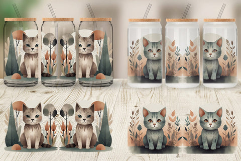 Glass Can Cute Cat and Organic Forms Sublimation artnoy 