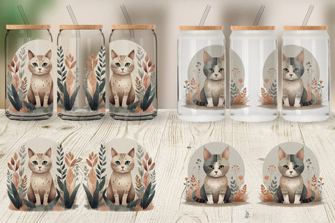 Glass Can Cute Cat and Organic Forms Sublimation artnoy 