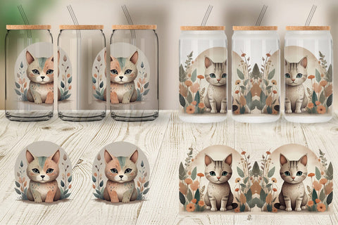 Glass Can Cute Cat and Organic Forms Sublimation artnoy 