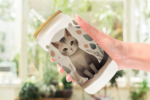 Glass Can Cute Cat and Organic Forms Sublimation artnoy 