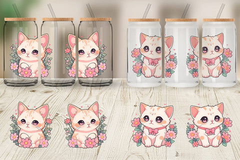 Glass Can Cute Cat Illustration Sublimation artnoy 