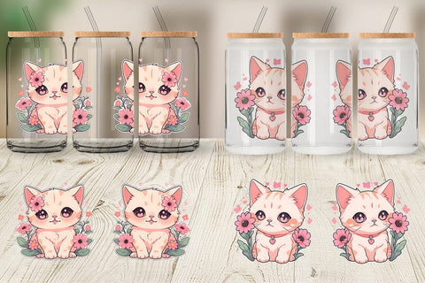 Glass Can Cute Cat Illustration Sublimation artnoy 