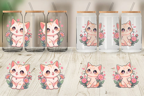 Glass Can Cute Cat Illustration Sublimation artnoy 