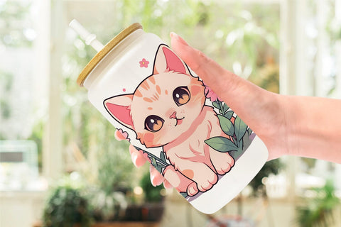 Glass Can Cute Cat Illustration Sublimation artnoy 