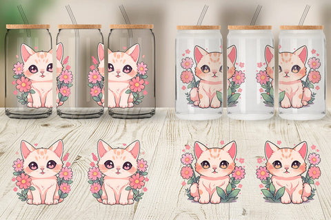 Glass Can Cute Cat Illustration Sublimation artnoy 