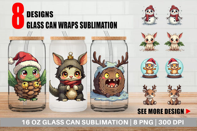 Glass Can Cute Christmas Characters Sublimation artnoy 