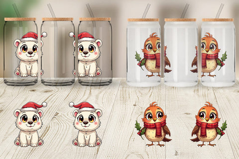 Glass Can Cute Christmas Creatures Sublimation artnoy 