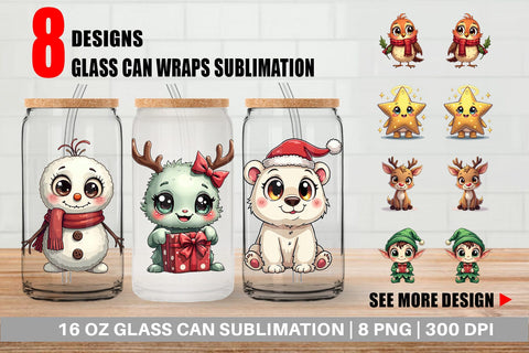 Glass Can Cute Christmas Creatures Sublimation artnoy 