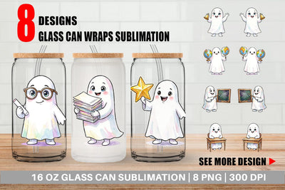 Glass Can Cute Classroom Teacher Ghost Sublimation artnoy 