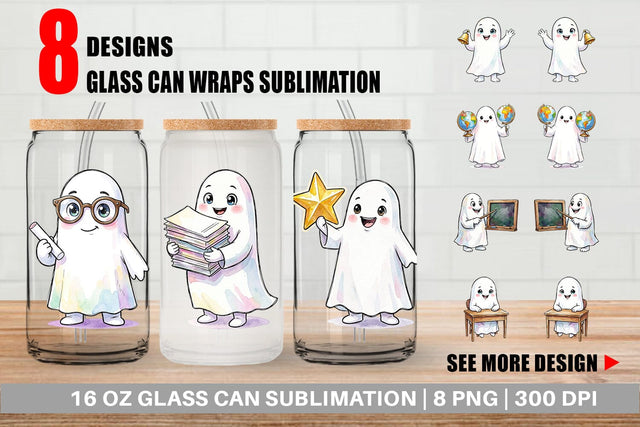 Glass Can Cute Classroom Teacher Ghost Sublimation artnoy 