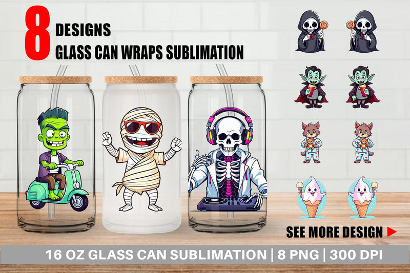 Glass Can Cute Creepy Characters Sublimation artnoy 