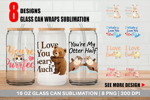 Glass Can Cute Critter Valentine's Quotes Sublimation artnoy 