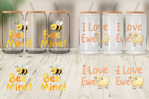 Glass Can Cute Critter Valentine's Quotes Sublimation artnoy 