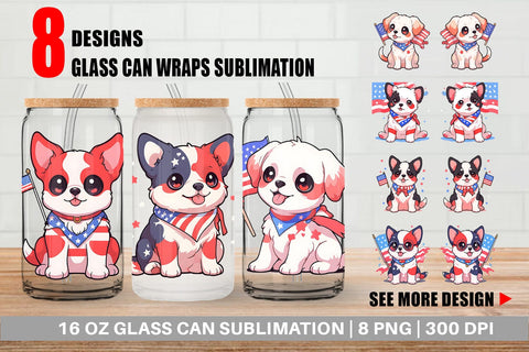 Glass Can Cute Dog Patriotic Sublimation artnoy 