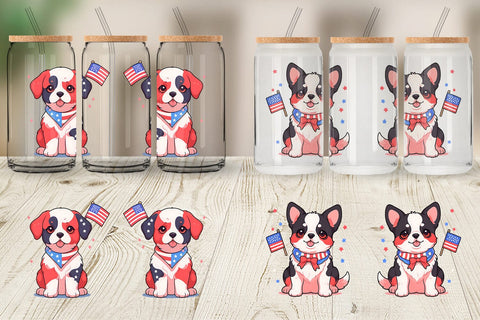 Glass Can Cute Dog Patriotic Sublimation artnoy 