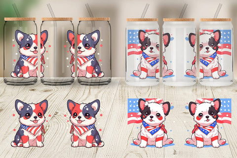 Glass Can Cute Dog Patriotic Sublimation artnoy 