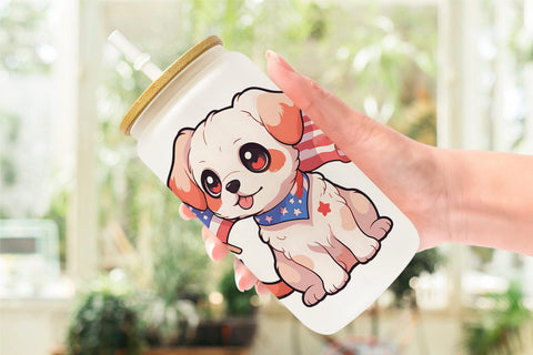 Glass Can Cute Dog Patriotic Sublimation artnoy 