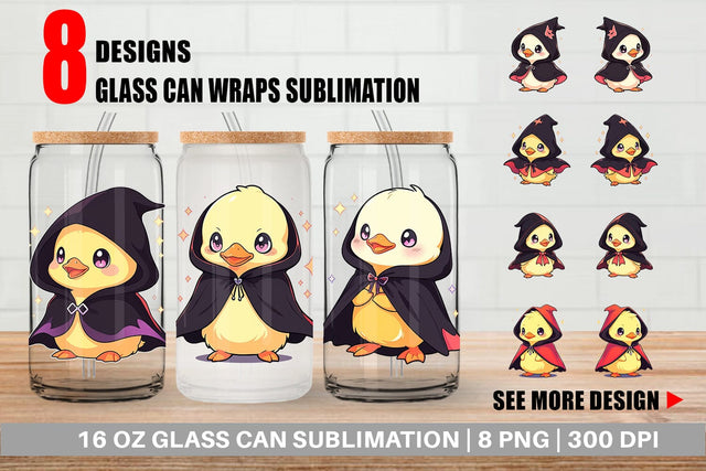 Glass Can Cute Duck Halloween Sublimation artnoy 