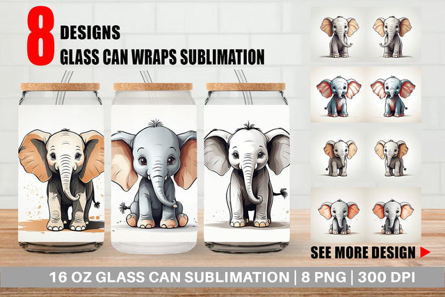 Glass Can Cute Elephant Sublimation artnoy 