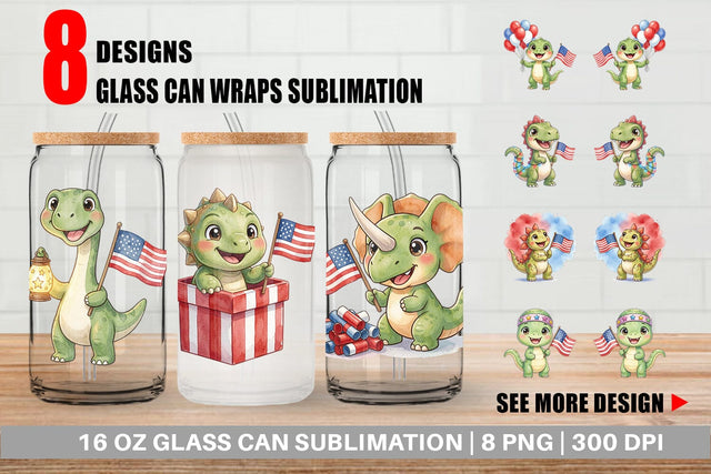Glass Can Cute Firework Sparkler Dino Watercolor Sublimation artnoy 