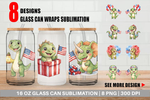Glass Can Cute Firework Sparkler Dino Watercolor Sublimation artnoy 