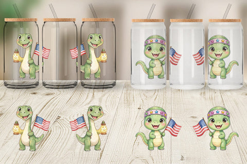 Glass Can Cute Firework Sparkler Dino Watercolor Sublimation artnoy 