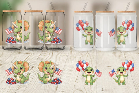 Glass Can Cute Firework Sparkler Dino Watercolor Sublimation artnoy 