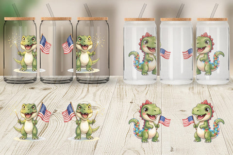 Glass Can Cute Firework Sparkler Dino Watercolor Sublimation artnoy 