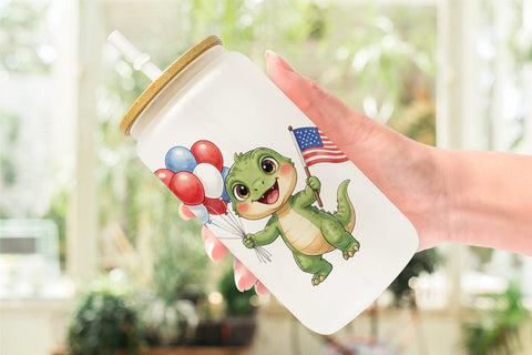 Glass Can Cute Firework Sparkler Dino Watercolor Sublimation artnoy 